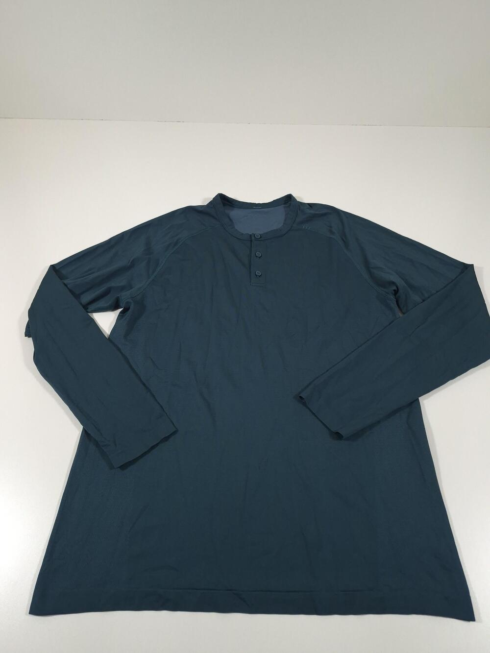 Lululemon Henley Shirt Metal Tech Mens XL Blue Long Sleeve Performance Athletic